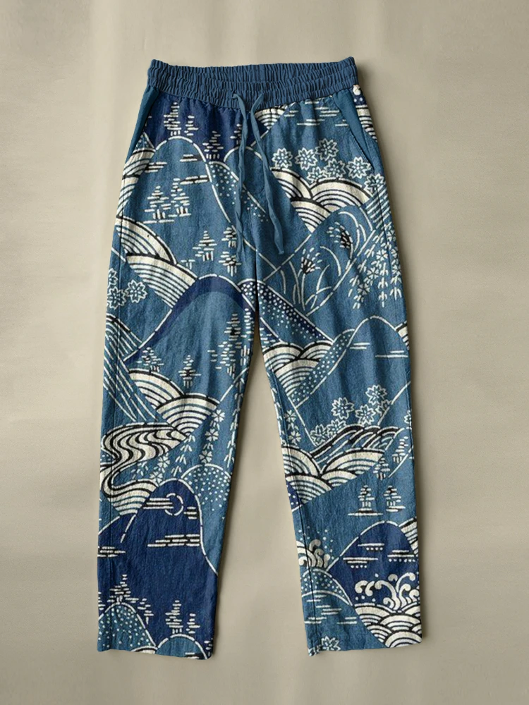 Straight Pants Full Length Printed The Great Wave Off Kanagawa City Walk Japan Style Summer Streetwear Trousers Women Clothing