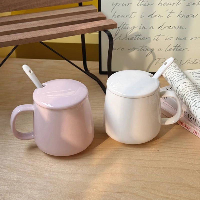 

Simple Ceramic Mug With Lid Spoon Household Breakfast Milk Cup Underglaze Color Office Coffee Cups Ins Style Patchwork Drinkware