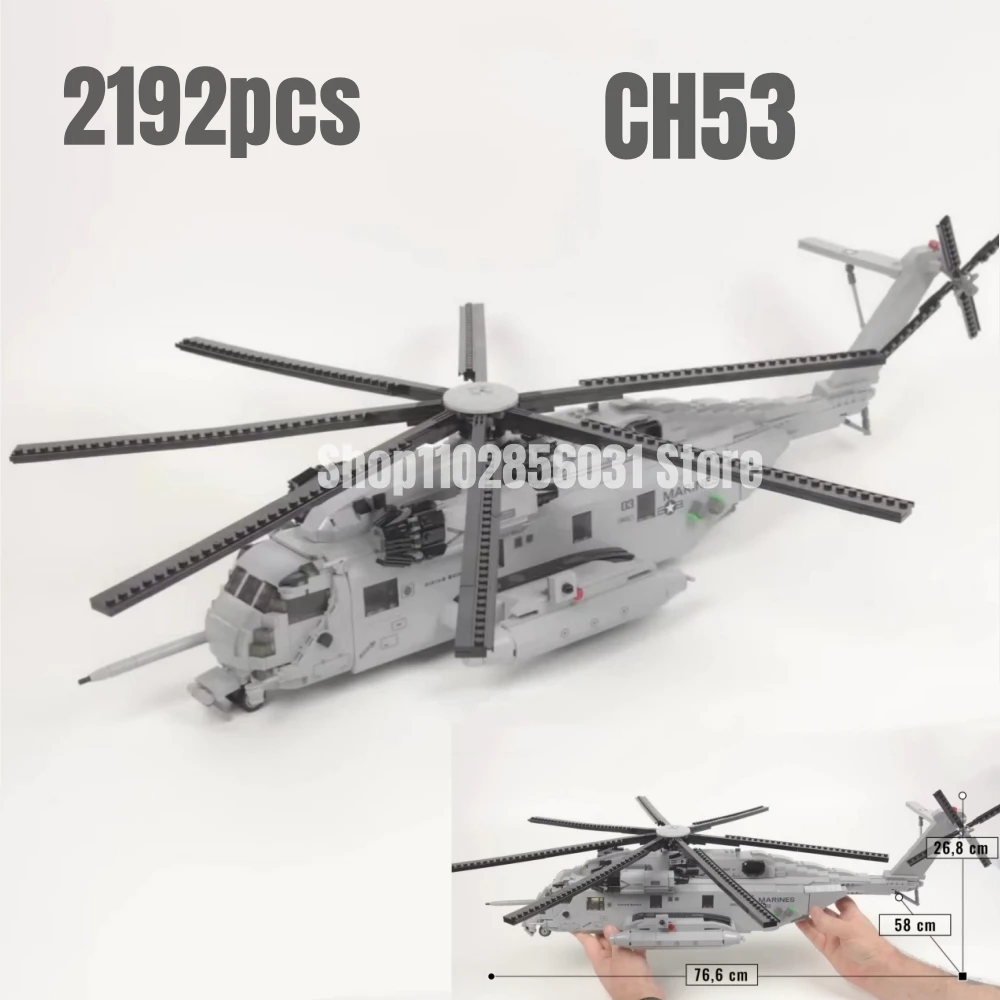 2192pcs MOC Military CH-53 Transport Helicopter Building Blocks Big Model Bricks World War II Toys Birthday Gifts Boys Christmas