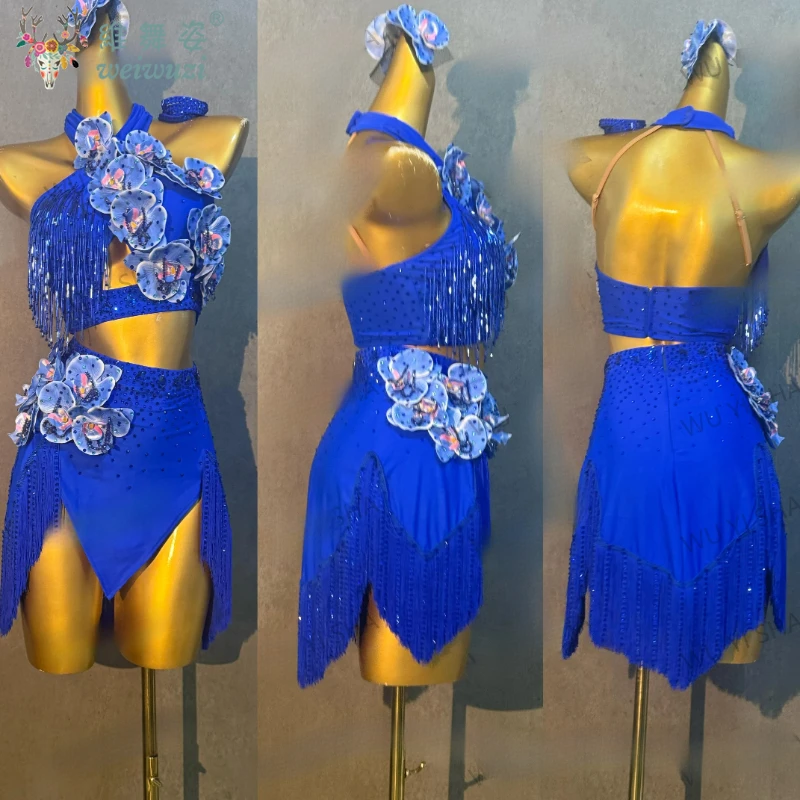 Latin Dance Performance Diamond Fringe Dress for Women Customsized Rumba Chacha Tango Competition Costume Adult Latin Dresses