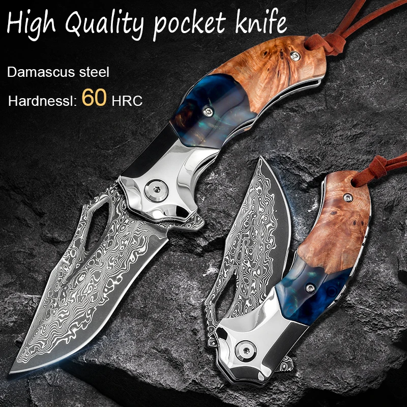 Damascus Steel Folding Knife Pocket Knife Tactical Saber Outdoor camping hunting survival knife EDC multi-function pocket knife