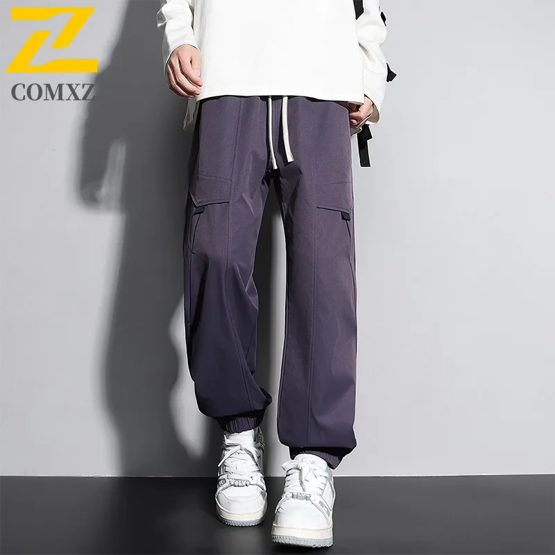 

COMXZ 2025 New Men's Cargo Pants American style Elastic Ankle Joggers Casual Trousers Streetwear Trendy outdoor sports Bottoms