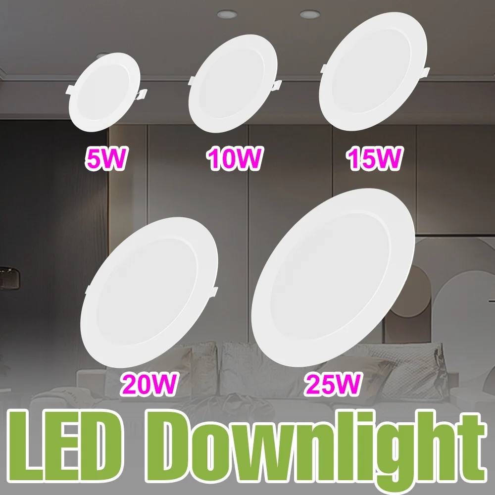 25W LED Downlight Wpuszczana okrągła lampa sufitowa Wewnętrzne światła punktowe 5W 10W 15W 20W Dom Salon Kuchnia AC220V 6000K Zimna biel