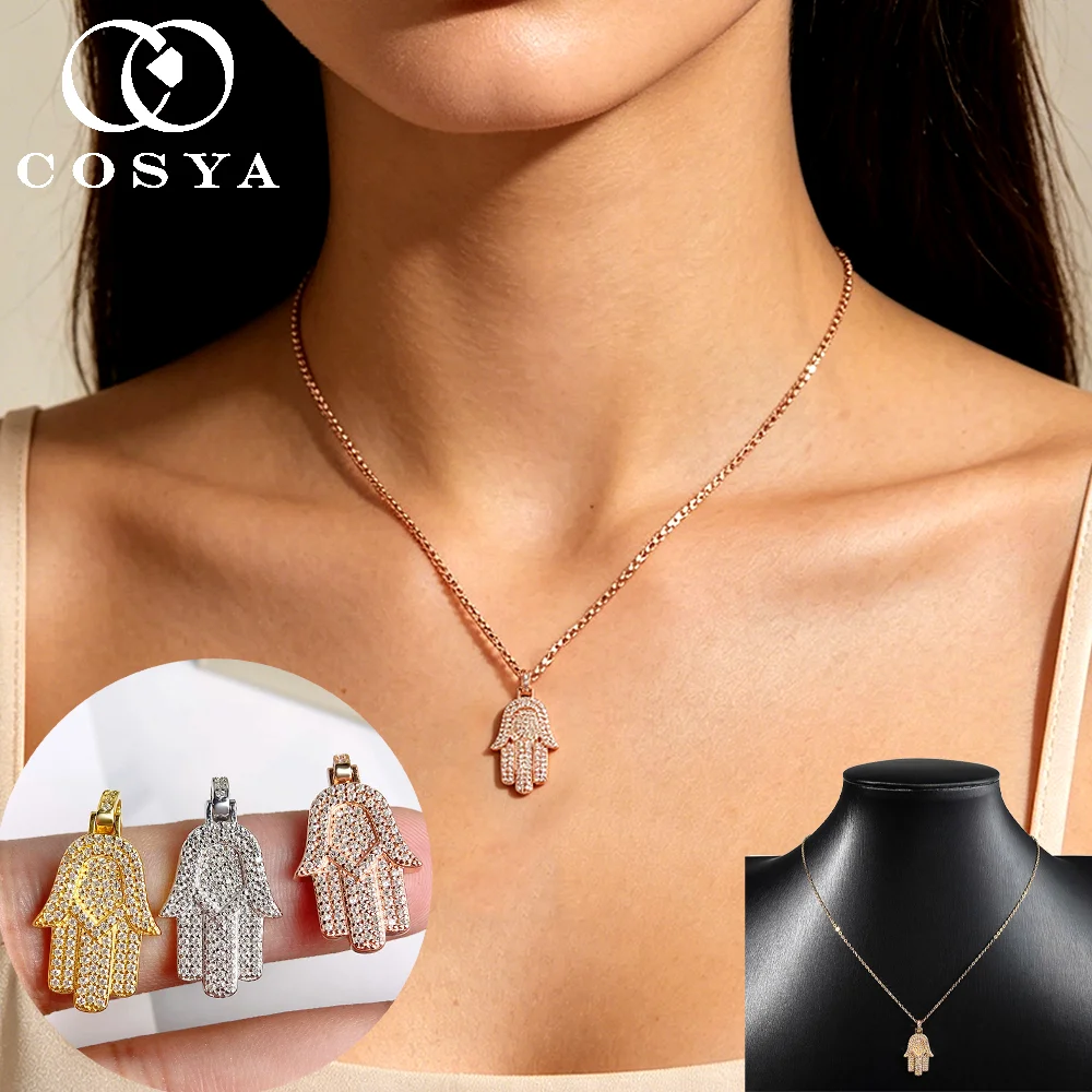 

COSYA Certified Hamsa Hand Moissanite Diamond Necklace For Women Men 100% S925 Silver NeckChain Wedding Party Fine Jewelry Gift