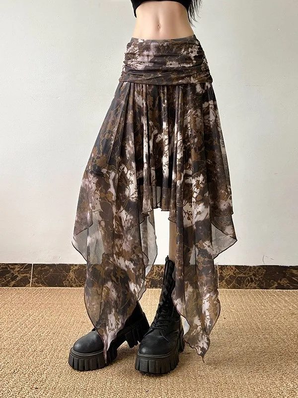 

Сексуальная плиссированная юбка средней длины с завязкой на талии, готическая юбка с нерегулярным подолом, ткань из ПВХ, Ciwalk, подходит «летучая мышь»