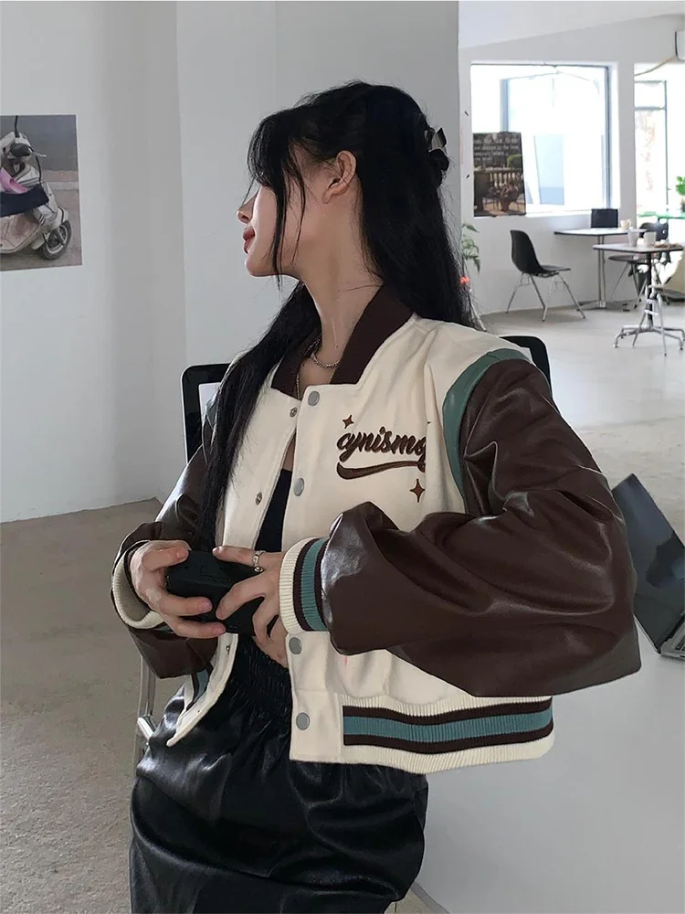 Veste de Baseball Courte Y2K pour Femme, Manteau Bombardier Respiré Harajuku, Streetwear Coréen, Imprimé de Lettres, Décontracté