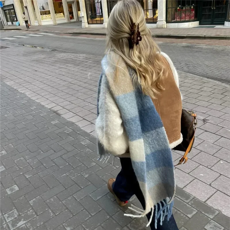 TRAF-Veste Courte en Peluche Vintage pour Femme, Gilets à la Mode, Glaçure Chaude, Sourire, Hiver, Automne, 2023