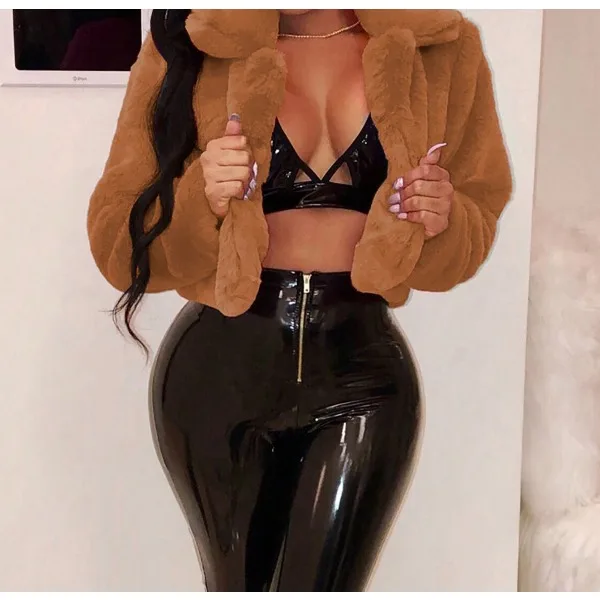 

Warm Coat Women Clothing Streetwear Fashion Stitch Lapel Crop New 2025 Autumn Winter Solid Long Sleeve Cardigan Shorts Jackets