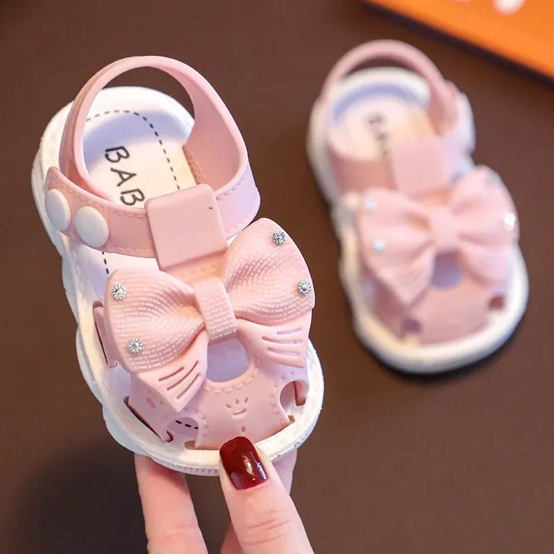 2024 Summer Baby Bow Girls Sandals Comfortable Soft Sole Kids Student Shoes Children Beach Sandals Cartoon Infant Toddler Shoes