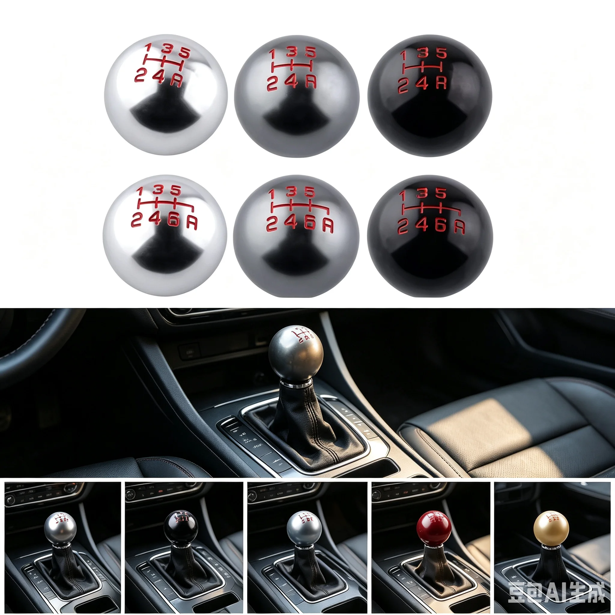 5 6 Speed Car Aluminum Manual Gear Shift Knob Ball Shifter Lever Handle M10x1.5 Thread MT Silver Fit For Honda