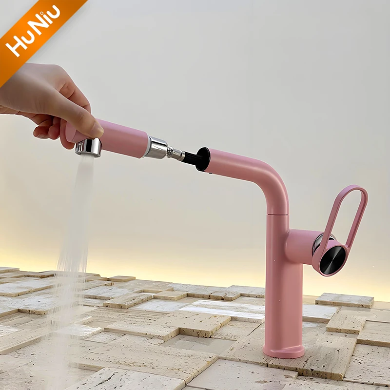 

HuNiu Bathroom Sink Faucet Basin Pull-out Faucet Hot and Cold Water Mixer Water Tap Single Hole For Bathroom Sinks Faucet Taps