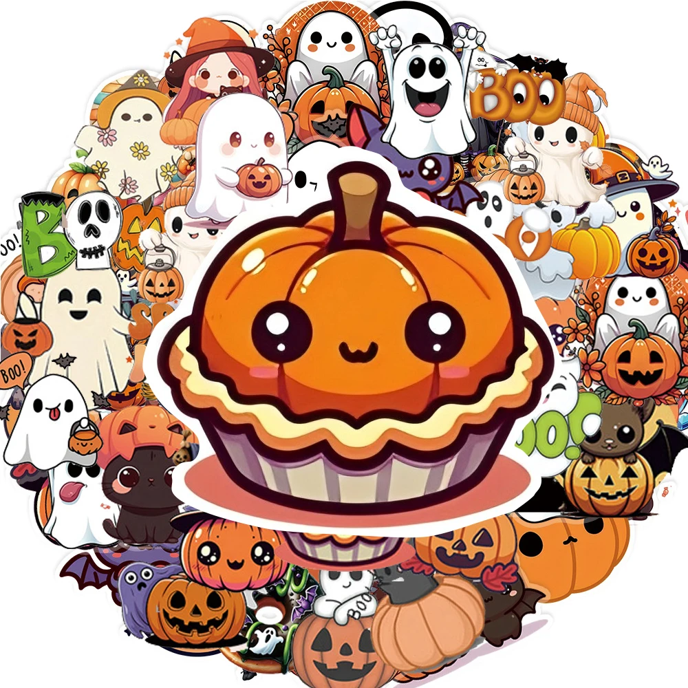 

10/30/50pcs Halloween PET Stickers Cute Ghost Pumpkin Aesthetic Decals for Luggage Suitcase Helmet Transparent Sticker Toy Decor