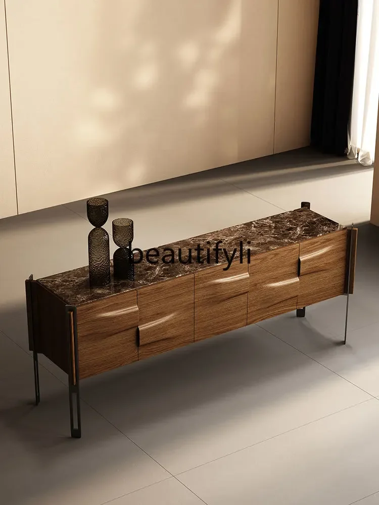 

53Italian solid wood porch cabinet marble dining side cabinet light luxury living room storage cabinet