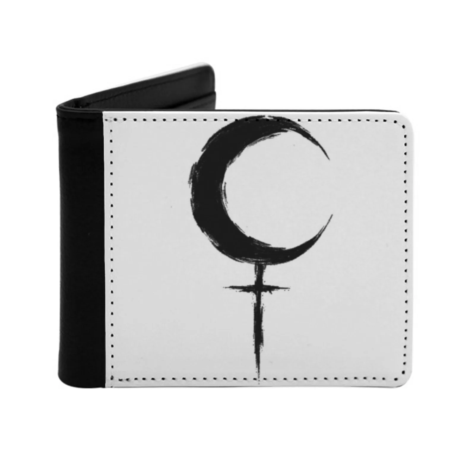 Lilith Personalized Men's Leather Wallet Credit Card Pouch Purse Lilith Witch Witchy Moon Cross Daemon Dark Smudge Black