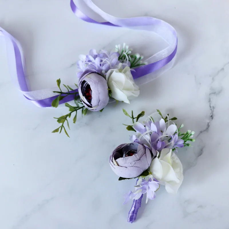 Europeu Wedding Corsage Pulso, Bride Lapela Flor, Bridesmaid Wedding, Bridesmaid, Girls' Sisters, Branco e Champagne