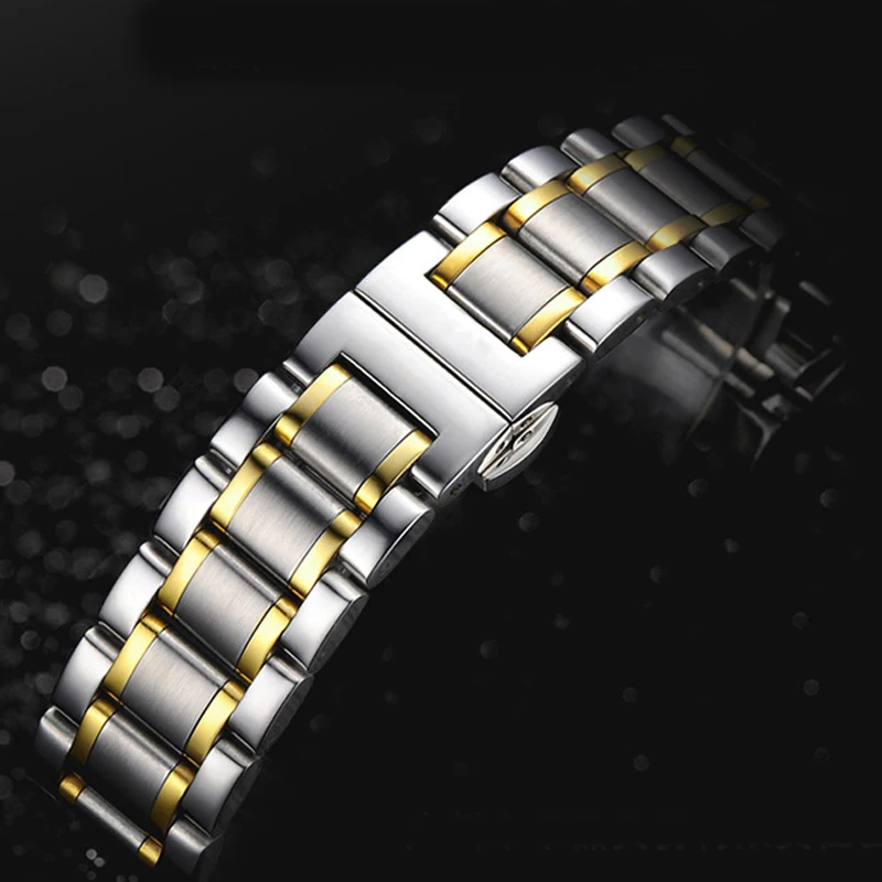 Curved Flat End Steel Bracelet for LONGINES 1618 19 20 21 22 23 24mm Stainless Steel Band Universal Folding Buckle Watchband