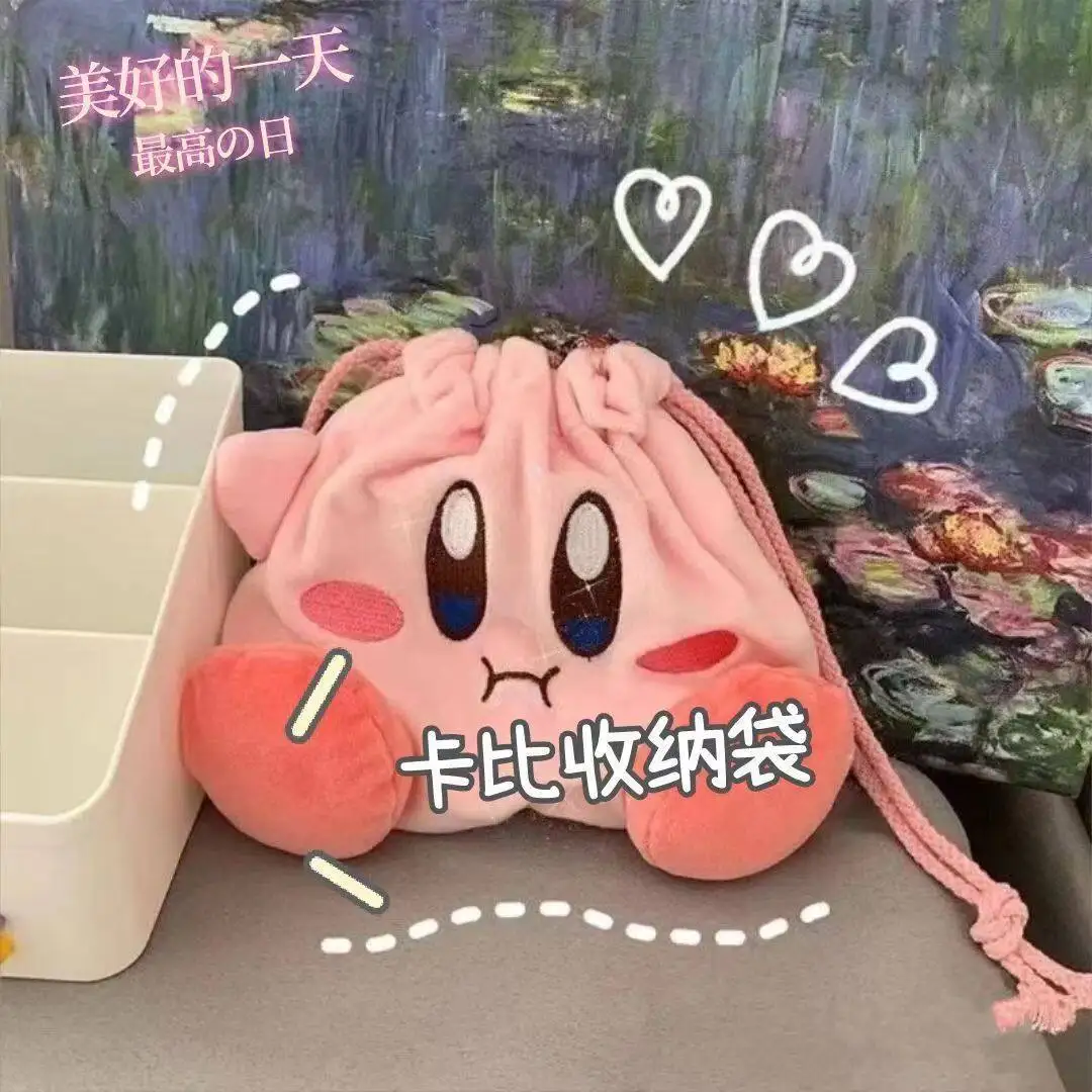Cute Kriby Anime Bag Portable Pink Star Coin Purse Drawstring Bags Kawaii Cartoon Storage Handbags Creative Birthday Gifts