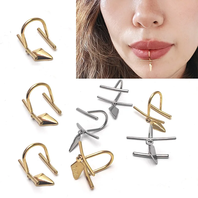1PC Surgical Steel Fake Lip Ear Ring Separation Ring No Piercing Clip Earringis Female Fake Piercing Body Jewelry