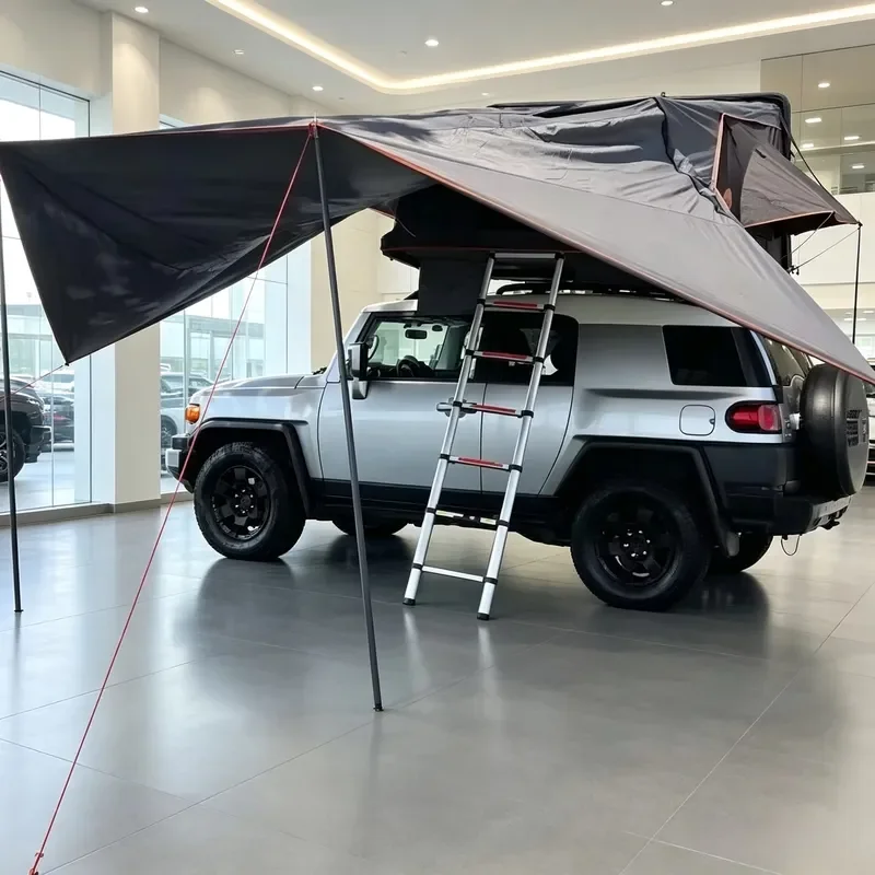 4*4 Off Road Travel Trailer Camper Rooftop Tent Mattress Upgrade Telescopic Ladder Removeable Awning