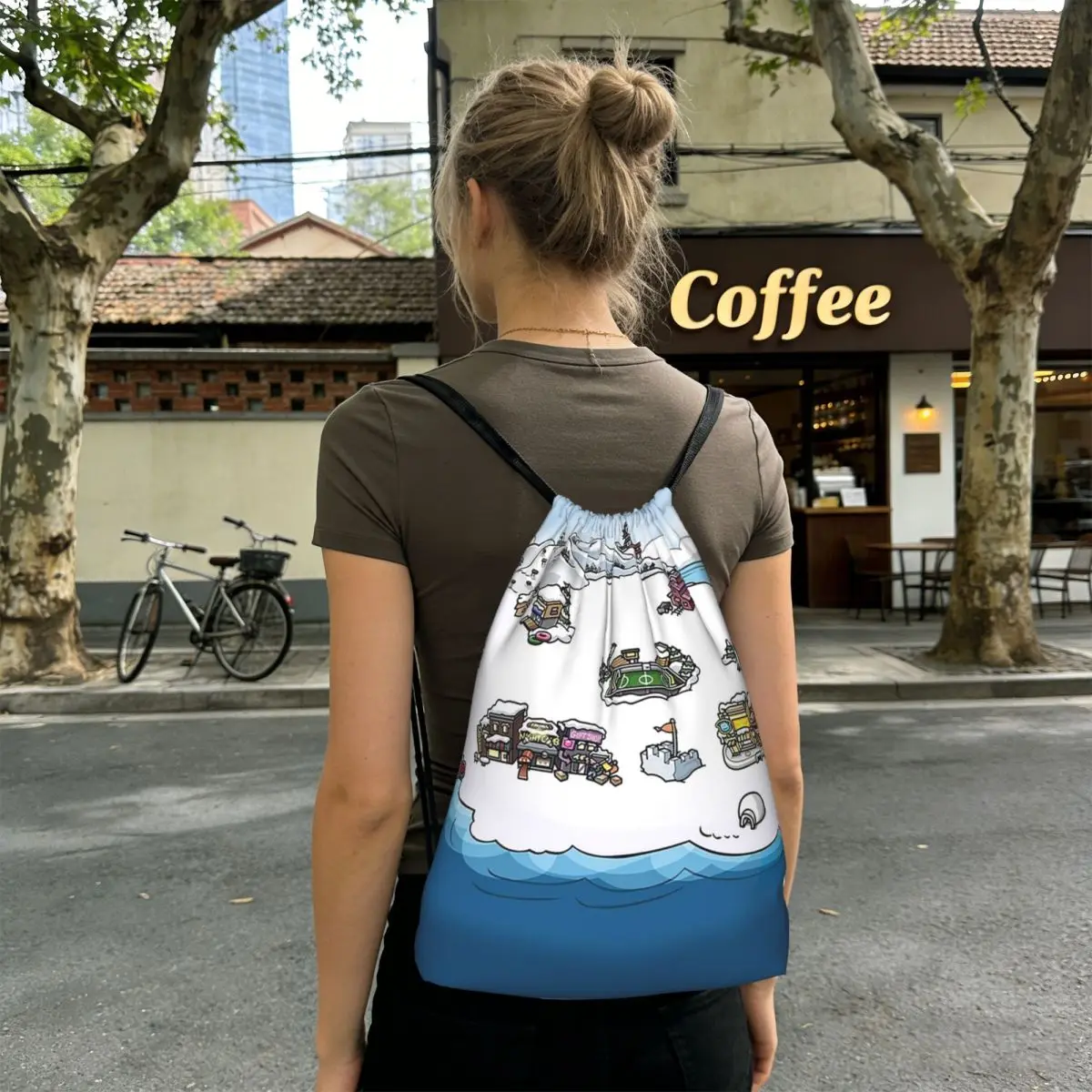 Club Penguin Map Backpacks Portable Drawstring Bundle Pocket Storage Bag Book Bags for Man Woman School