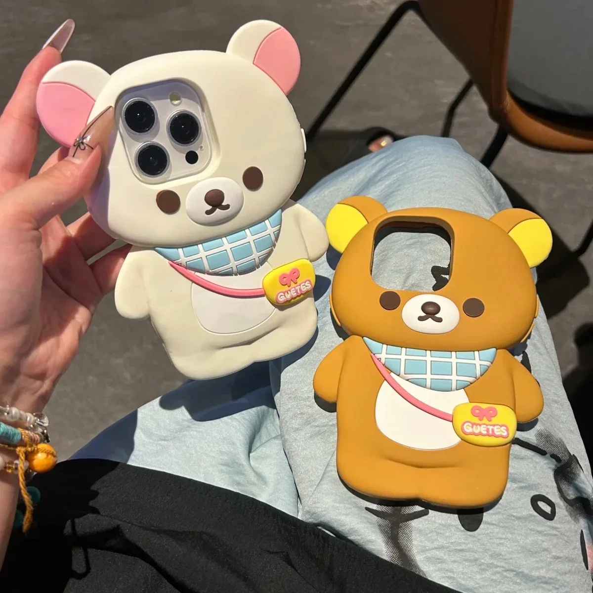 Cute Cartoon Rilakkumas Stereoscopic Phone Case for IPhone 16 15 14 13 12 11 Pro Max Soft Silicone Back Cover Funda