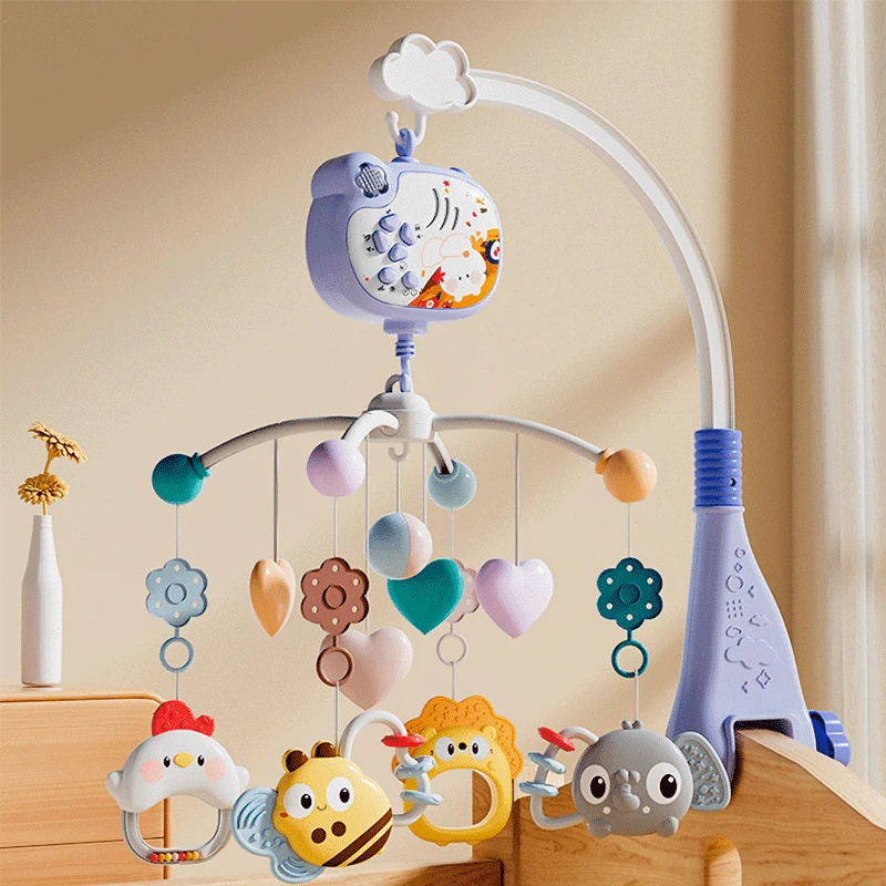 Baby Crib Mobile Bed Bell Rattle Sensory Toys with Music and Light Automatic 360 Rotation Remote Control Baby Bed Bell Toys