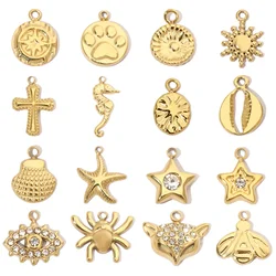 3pcs/Lot Spider Bee Stainless Steel Diy Charms Women Star Clover Seahorse Earring Necklace Making Dog Paw Sun Pendant