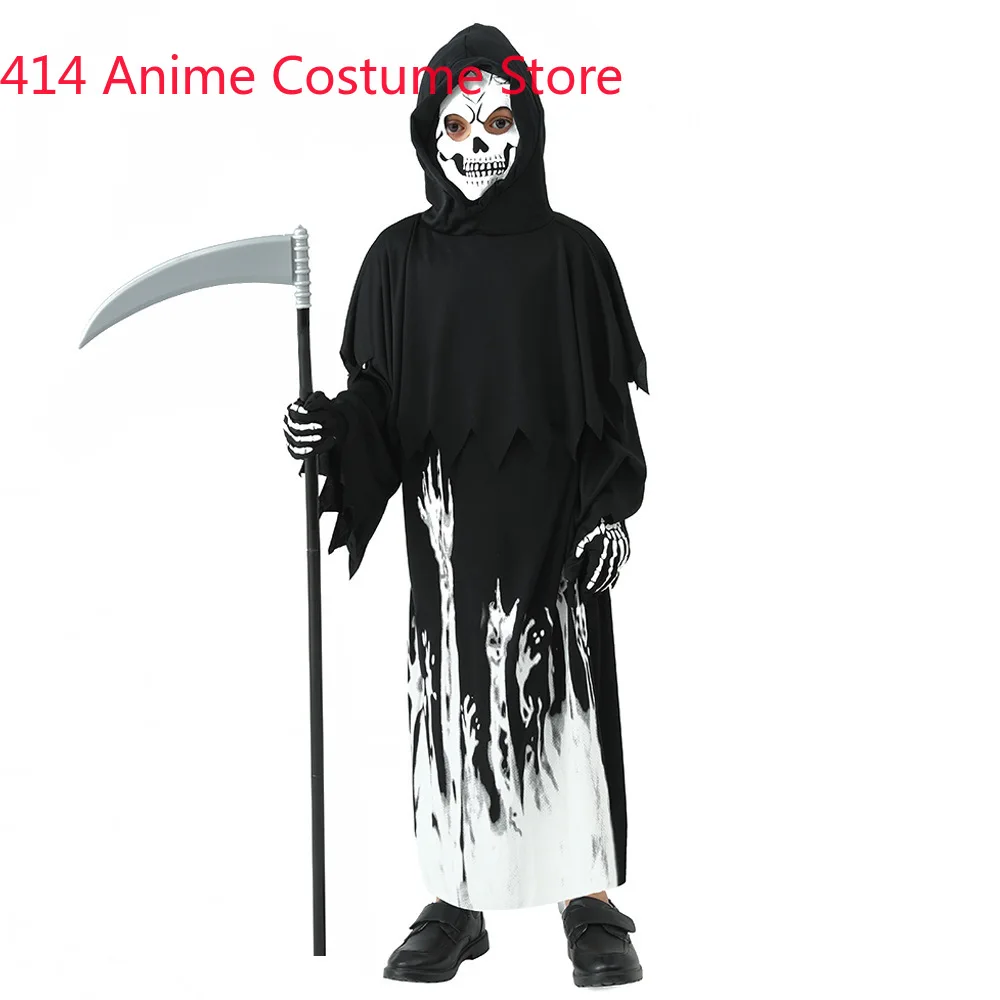 Halloween Death Costume Ghost COS Clothing Night Glow Death God Vampire Jumpsuit Headgear Gloves Sickle Suit Party Dress Up