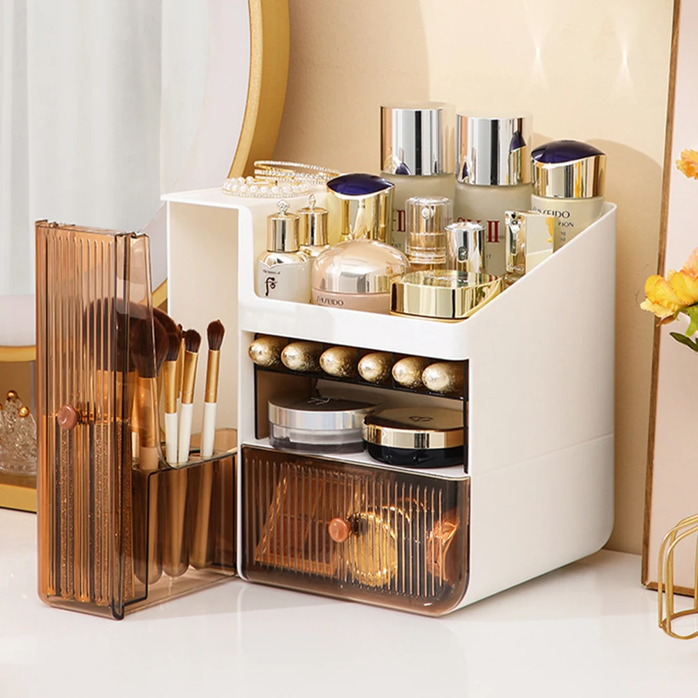 White Makeup Organizer with Semi Transparent Drawers