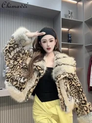 Winter Clothes New European Mink Jackets Women's Fashion Short Shawl Collar Simulation Mink Hair Leopard Print Faux Fur Coat