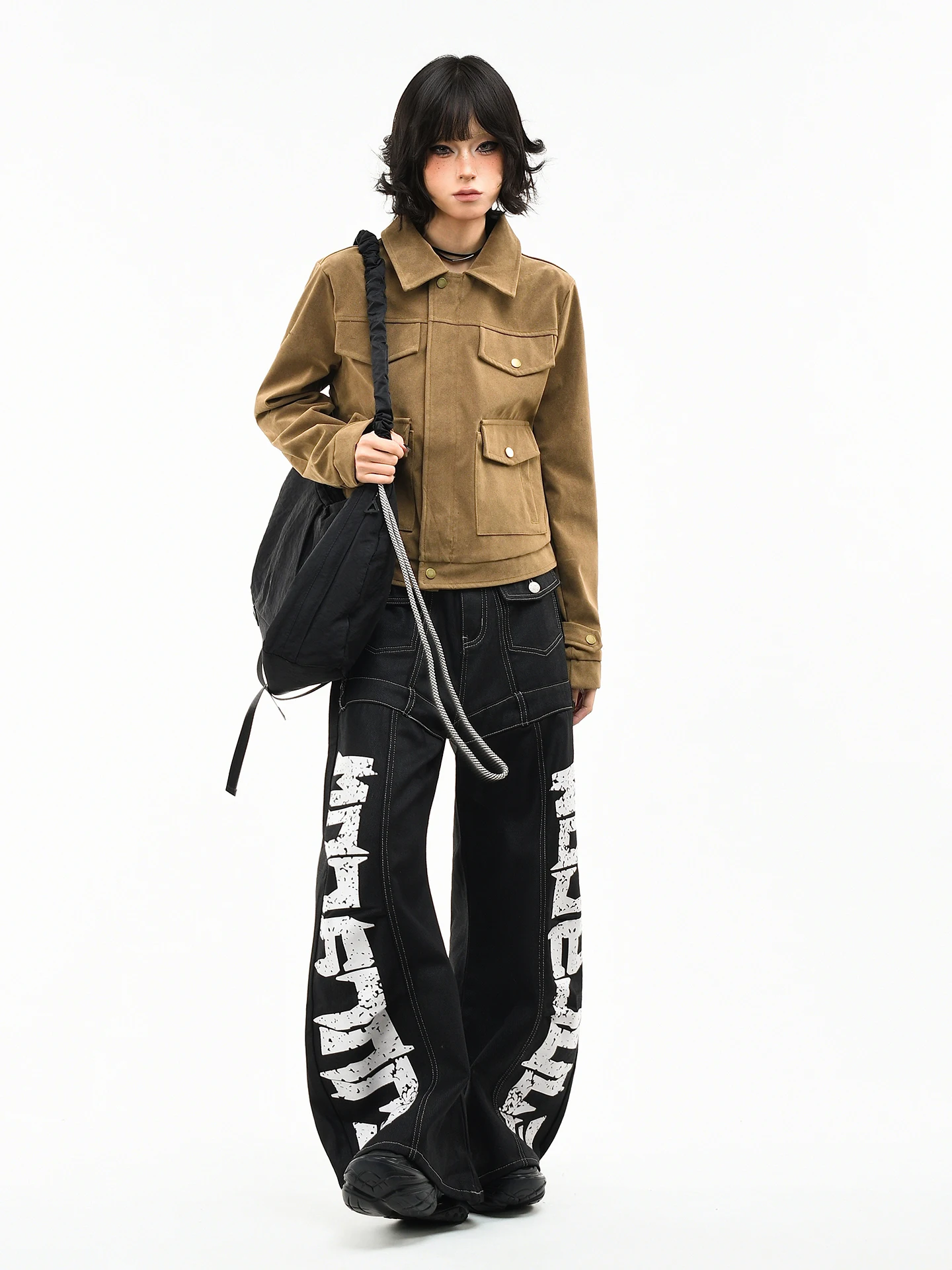 OV オリジナルアメリカンレトロレザーベルベットマルチポケットシャツカラージャケット女性春スリムフィットショートコートトップファッション