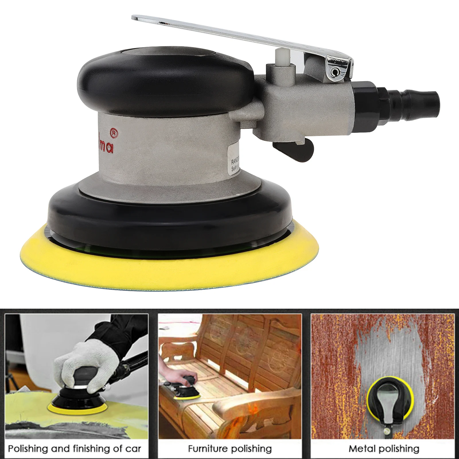 5 Inch Pneumatic Grinder Random Orbital Pneumatic Sander Circular Air Polished Grinder Vacuum Eccentric Polishing Machine Tools