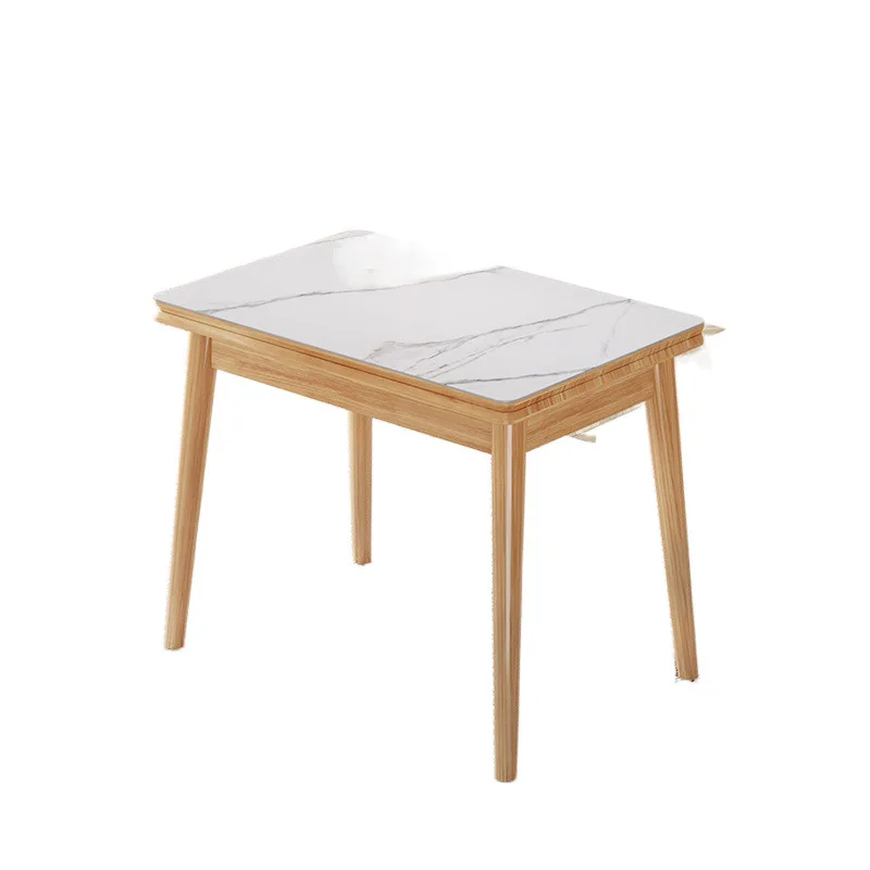 

Light luxury small apartment dining table retractable, folding household solid wood, rock slab, dining table and chairs