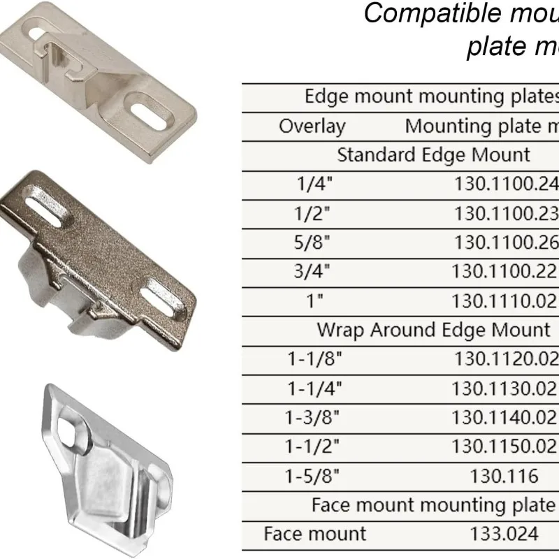 Replacement 110 Degree Hinge, Spiral Compact 33mm Cabinet Door Hinge, Pack of 8