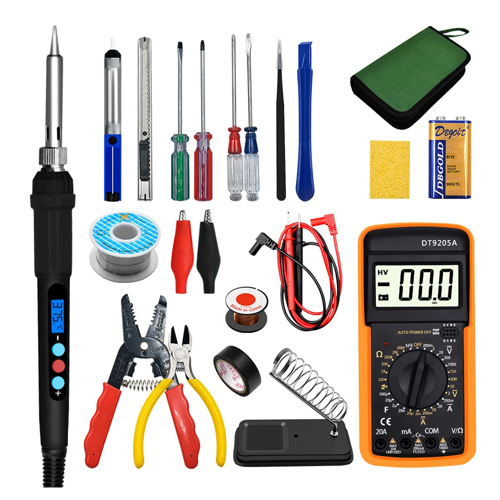 23pcs Temperature Adjustable Soldering Iron Digital Multitmeter Hand Tools Kit Set Items for Daily Using