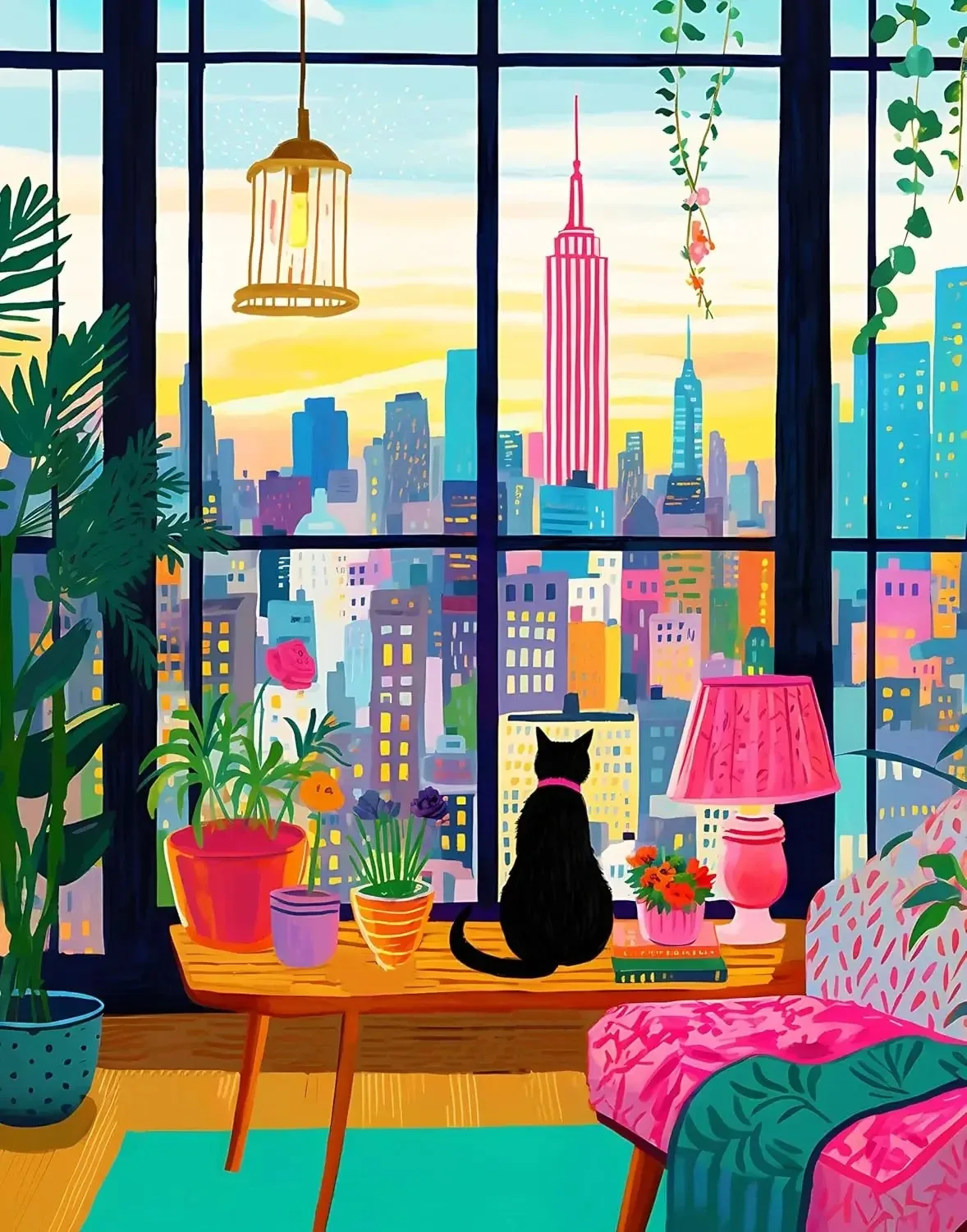 

Cat in New York 500/1000/1200/2000 PCS Jigsaw Puzzles Challenging Family Activity Games for Gameroom Bedroom Livingroom