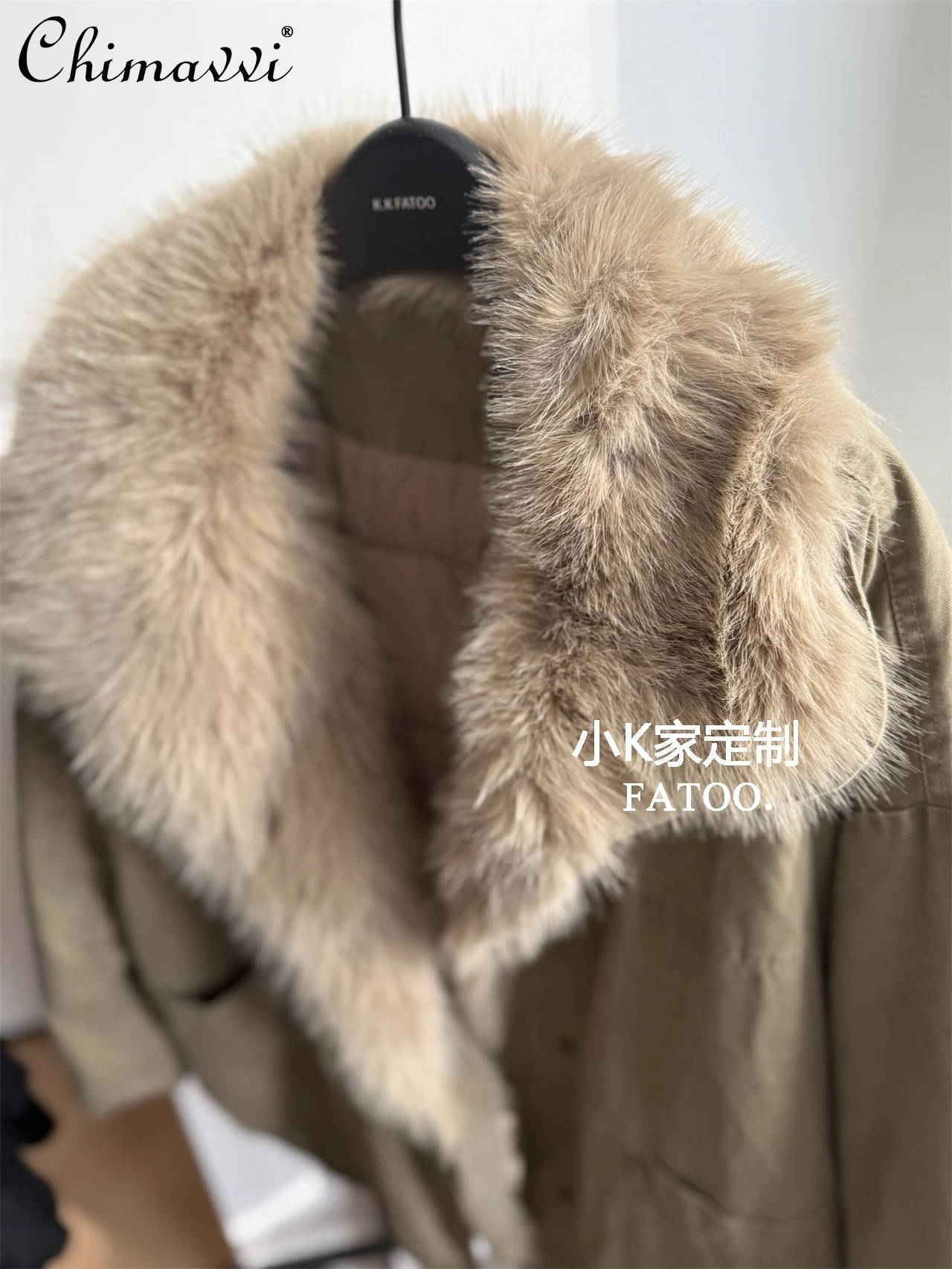 2025 Winter Nieuwe Zachte Pluizige Grote Bontkraag Trekkoord Parka Halflange Warme Verdikte Jas Casual Werkkleding Katoenen Jas Vrouwen