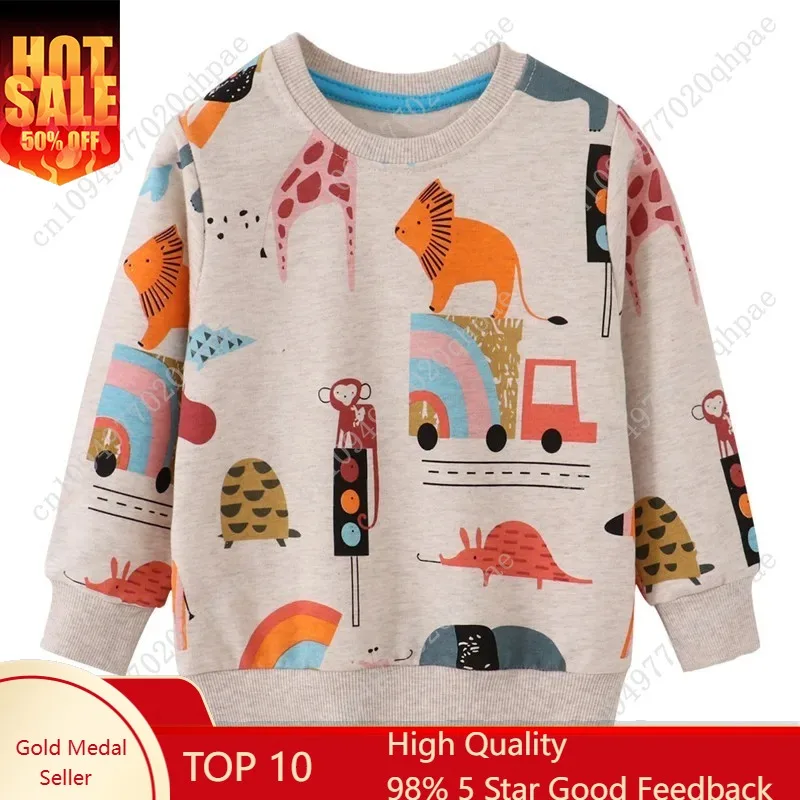 

Новинка! Детские толстовки Jumping Meters с мультяшными животными для мальчиков и девочек, осенне-зимние, с капюшоном, с длинным рукавом, для малышей