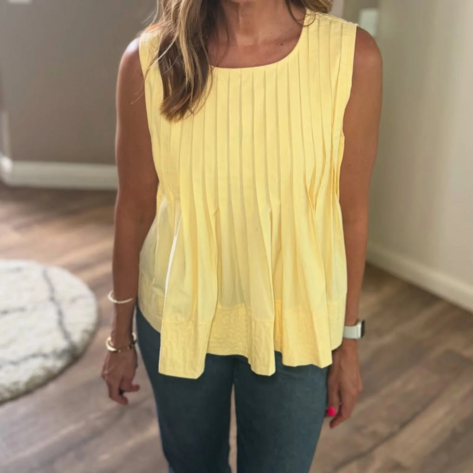 Women Y2k Coquette Pleated Babydoll Blouse Peplum Ruffle Yellow Shirt Bow Tie Front Tank Top Sleeveless Tunic Outfit Streetwear