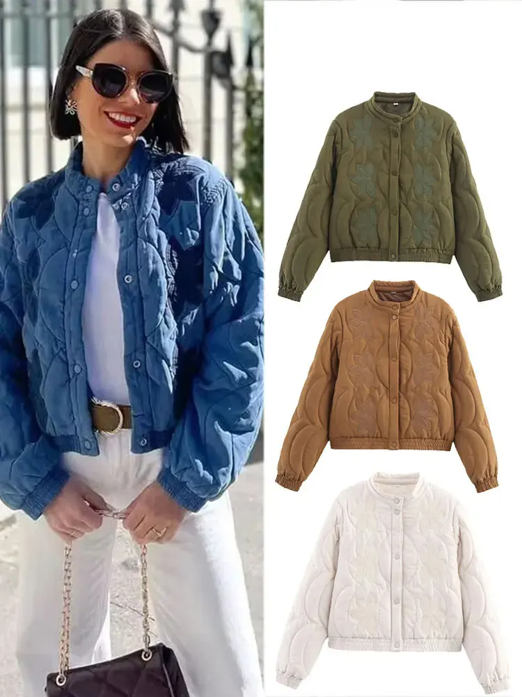 

HH 2025 зимнее женское хлопковое пальто с вышивкой в стиле ретро, однобортное женское уличное пальто с круглым вырезом и длинными рукавами, куртка Y2k