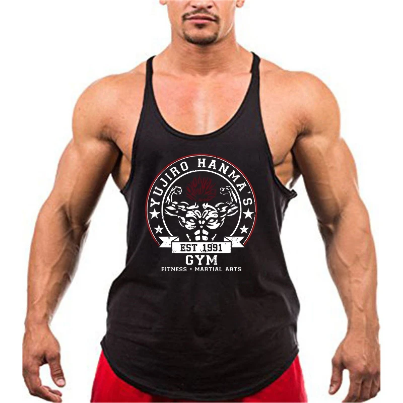 Anime Baki Hanma Print Stringer Tank Top for Men Y-Back Vest Muscle Training Undershirt Athletic Tops Gym Workout Bodybuilding