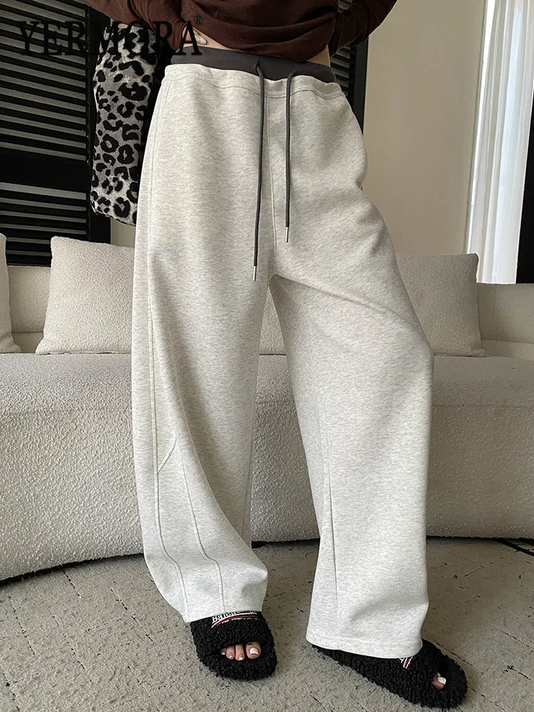 

YERMORA High Elastic Waist Beige Drawstring Pocket Wide Leg Pants For Women Loose New Trousers Fashion Tide Spring Autumn 2026