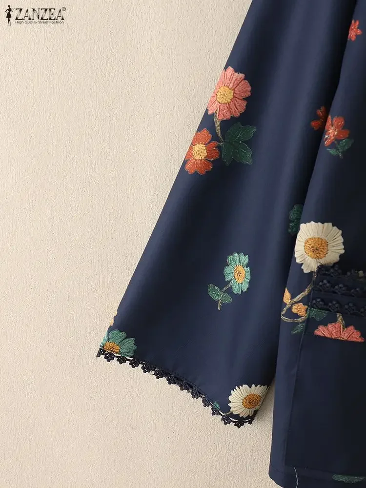 ZANZEA dentelle Patchwork imprimé fleuri Cardigans pour femme décontracté à manches longues chemises ouvertes devant 2025 automne mode vêtements quotidiens