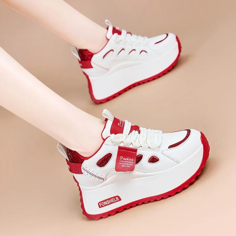 الخريف 7 سنتيمتر جلد طبيعي مريح تنفس مخفي كعب كتلة الشقق لوح تزلُّج منصة إسفين أحذية رياضية مبركن أحذية مكتنزة