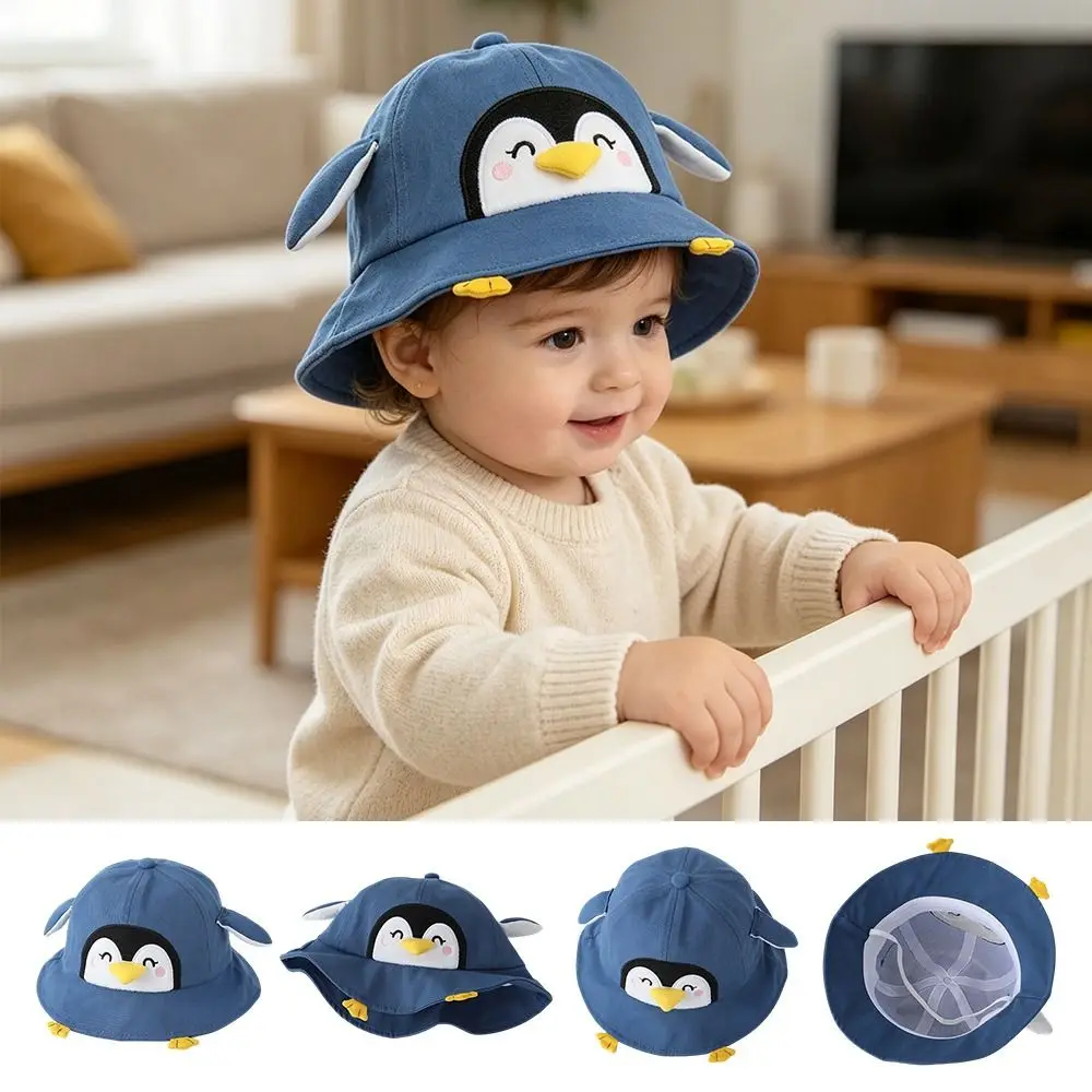 

50CM 1-3 Years Cartoon Penguin Children Bucket Hat Thin UV Protection Kids Sun Cap Breathable Cute Beach Cap Outdoor
