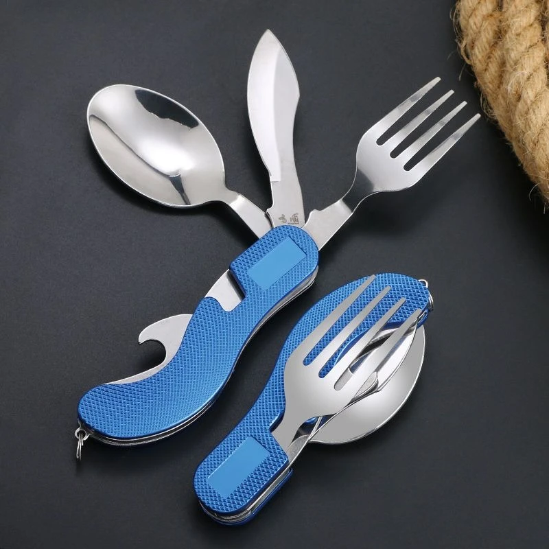 

Camping Portable Tableware Folding Knife Spoon Fork Set Multi Functional Creative Outdoor Travel Stainless Steel Tableware