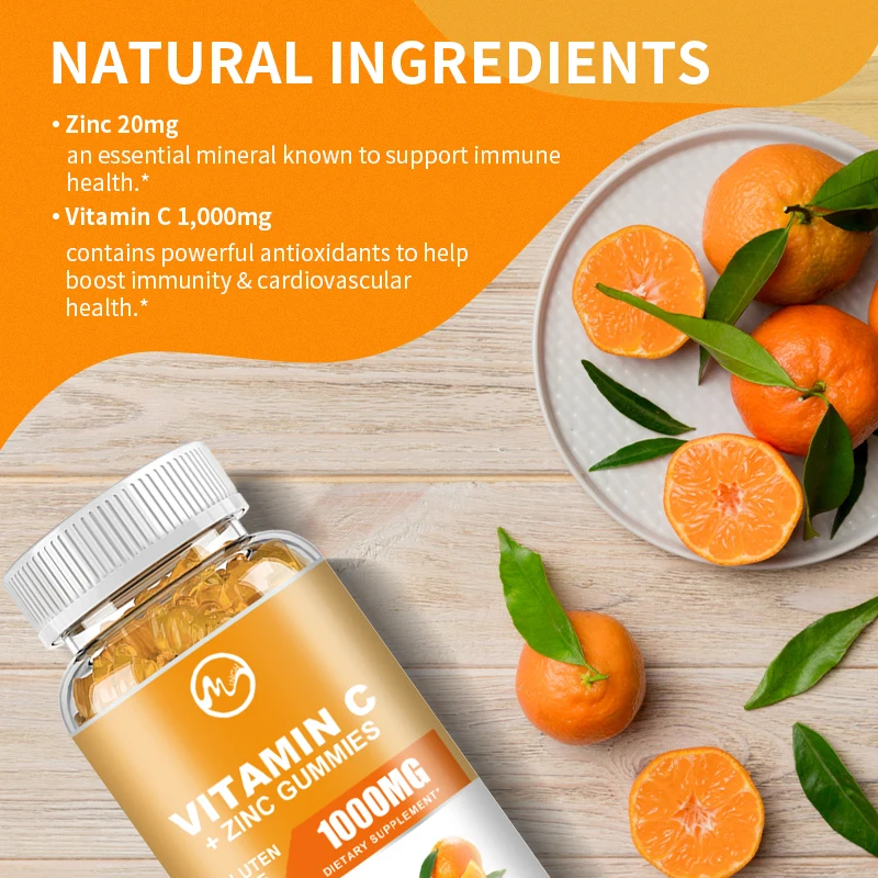 Minch Vitamin C gummies 1000 mg Nutritional Supplement Antioxidants Promote Skin Hair Nails and Immune Health