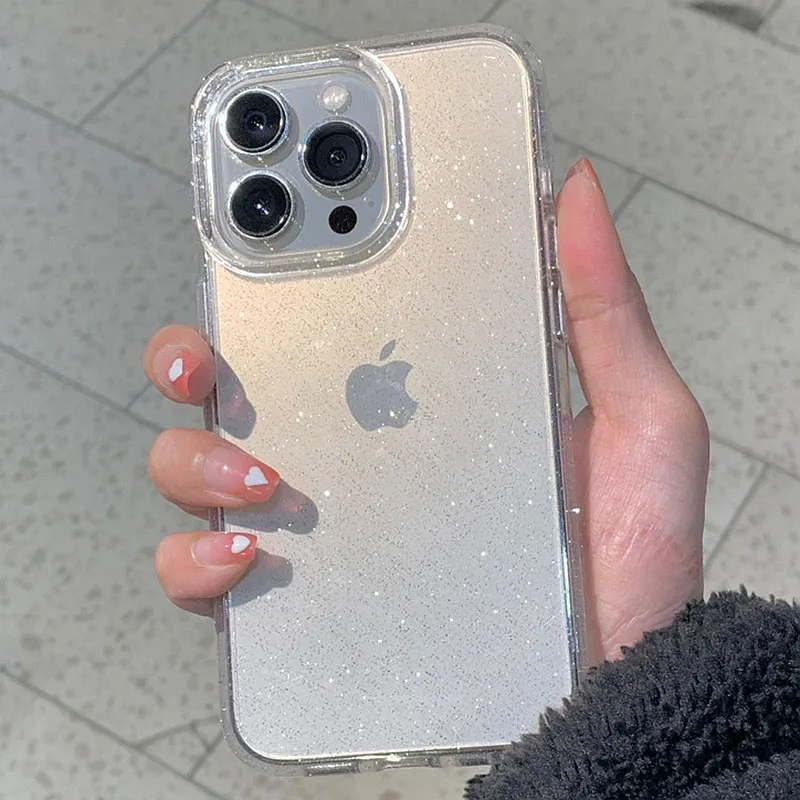 Роскошный блестящий прозрачный чехол для телефона для iPhone 11, 12, 13, 14, 15, 16 Pro X XR XS Max Mini 7 Plus, противоударный мягкий прозрачный чехол