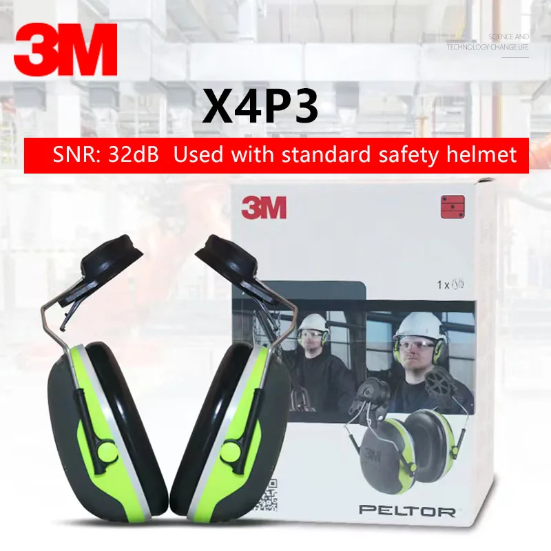 

3M Ear Defenders 32 dB X4P3 Green Peltor X Series Ear Muffs Helmet Mounted Hi-Viz Hearing Protection Safety Earmuffs