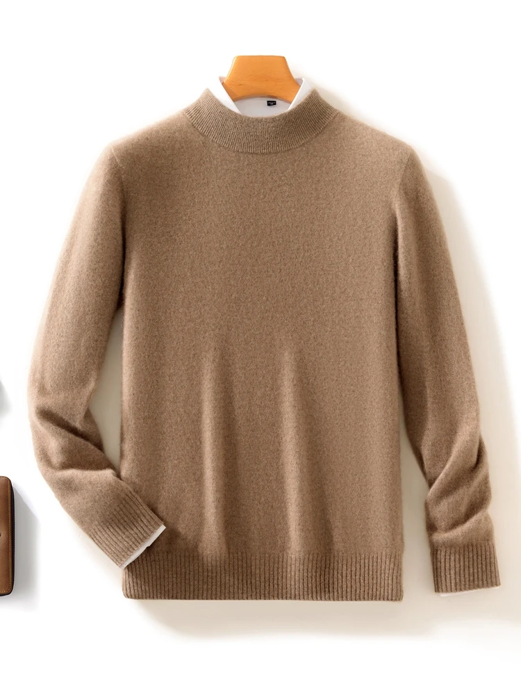 

100% Merino Wool Knitwear Men Mock Neck Sweater Basic Casual Wool Pullover Autumn Winter Long Sleeve Comfortable Clothing Top
